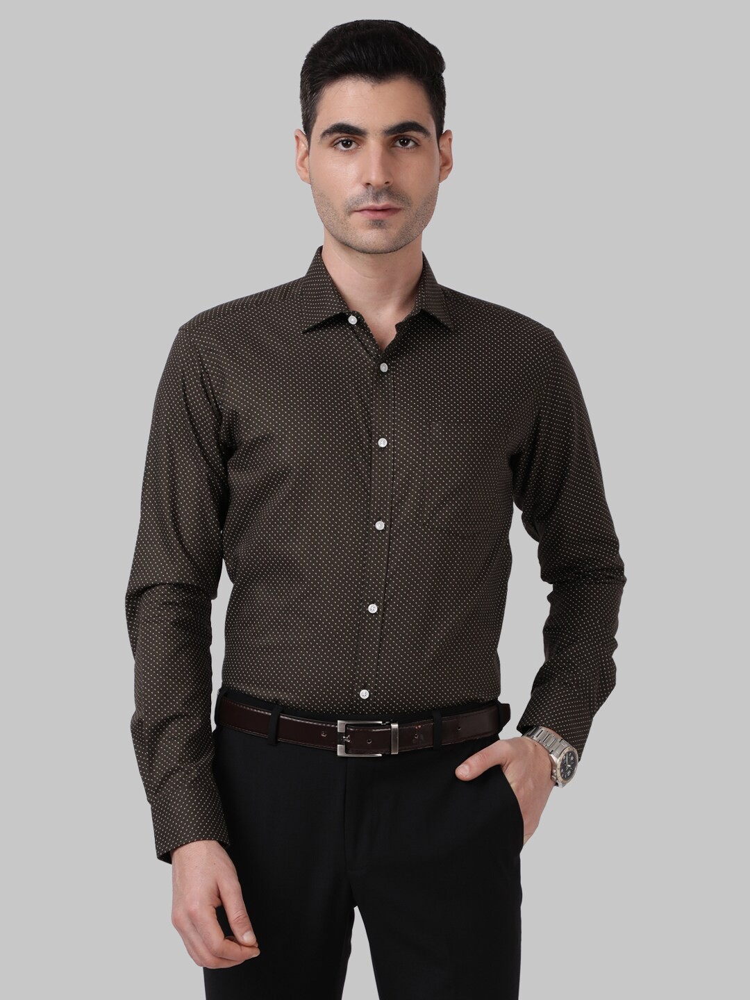 

Park Avenue Men Green Printed Slim Fit Casual Shirt