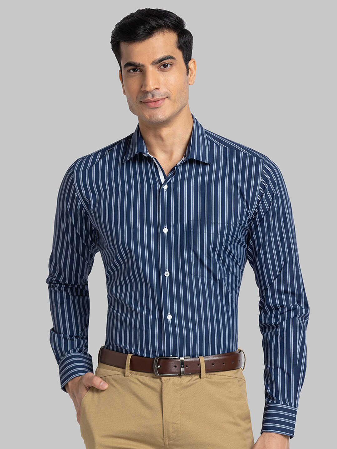 

Park Avenue Men Blue Slim Fit Striped Formal Shirt