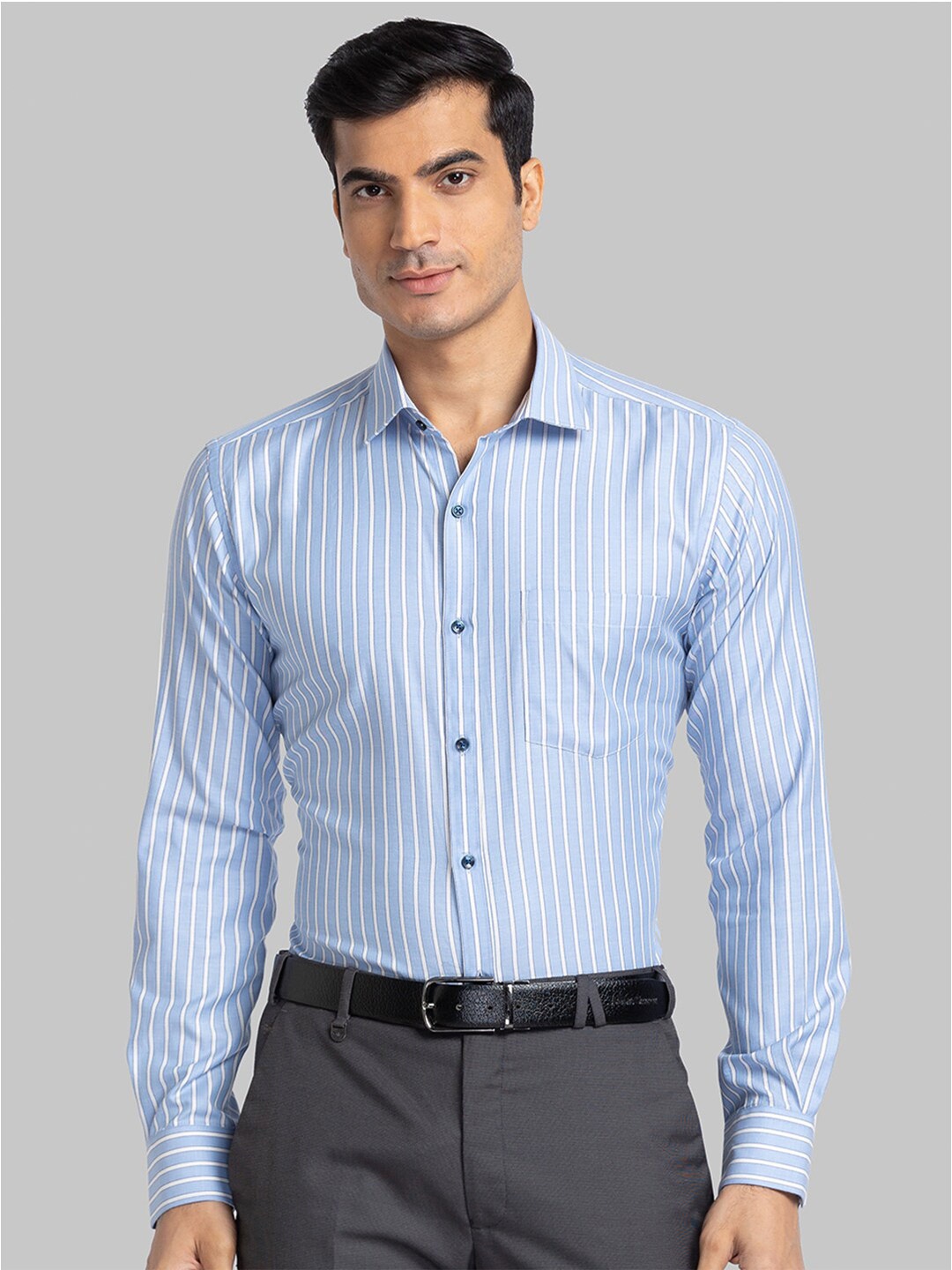 

Park Avenue Men Blue Slim Fit Striped Formal Shirt