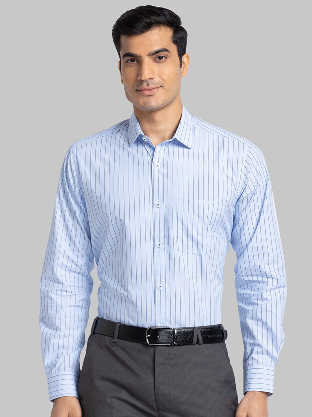 

Park Avenue Men Blue Striped Formal Shirt