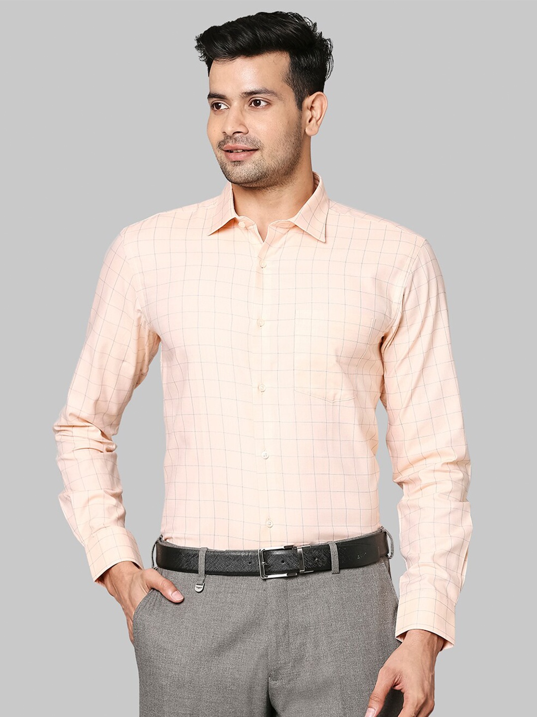 

Park Avenue Men Orange Grid Tattersall Checks Checked Cotton Formal Shirt