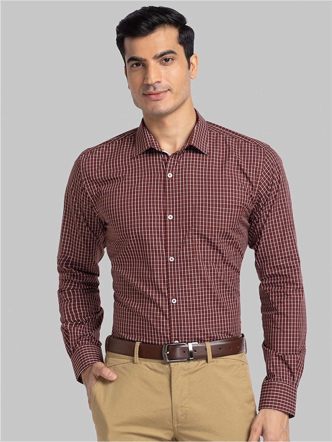 

Park Avenue Men Maroon Checked Slim Fit Cotton Formal Shirt