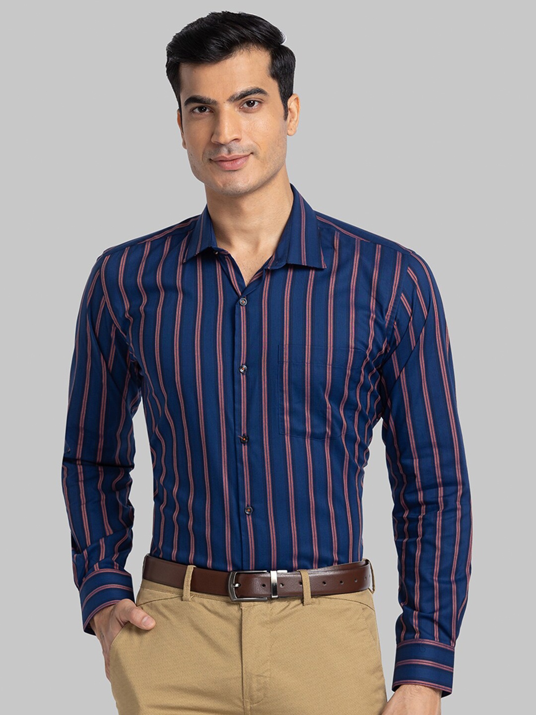 

Park Avenue Men Blue Striped Slim Fit Cotton Formal Shirt