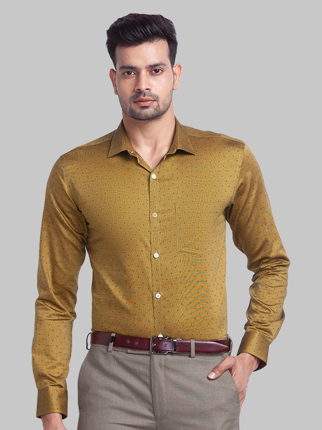 

Park Avenue Men Mustard Slim Fit Cotton Printed Casual Shirt