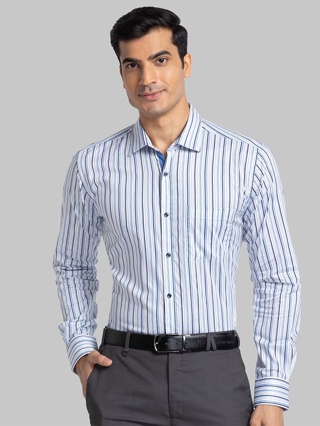 

Park Avenue Men Blue Slim Fit Striped Formal Shirt
