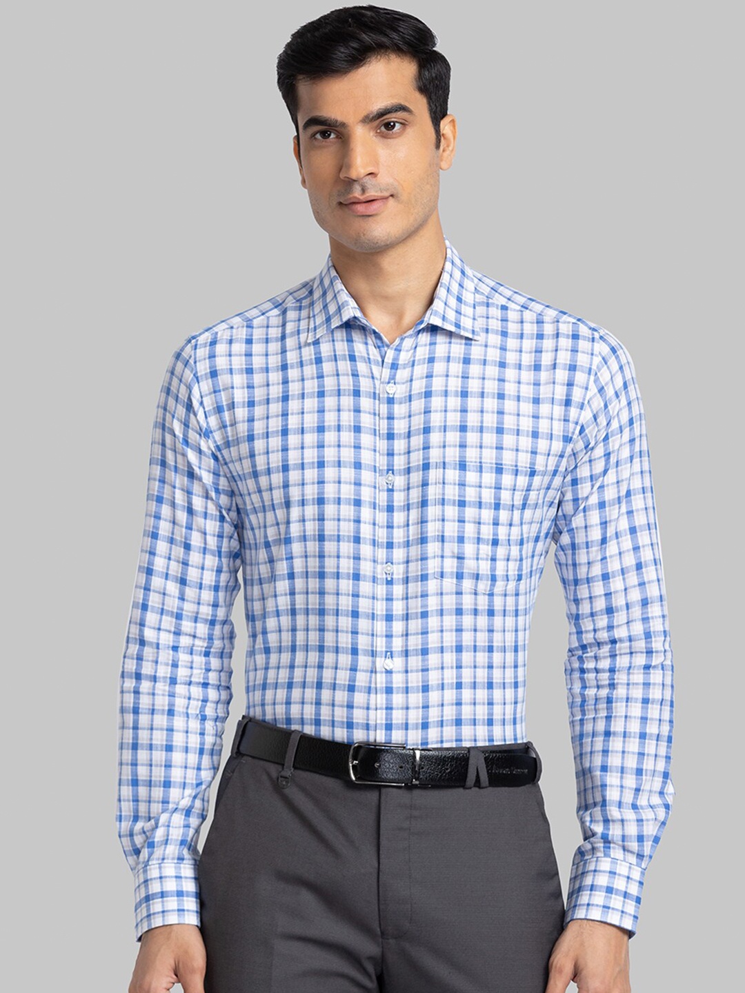 

Park Avenue Men Blue Slim Fit Checked Formal Shirt