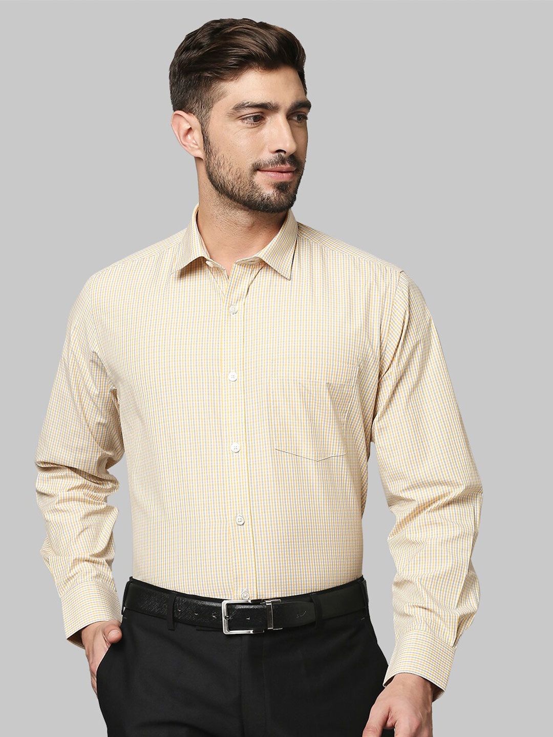 

Park Avenue Men Yellow Micro Checks Checked Formal Shirt
