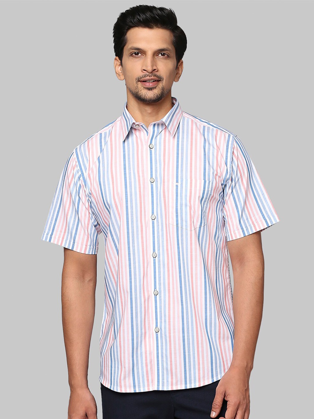 

Park Avenue Men Orange Slim Fit Striped Cotton Casual Shirt