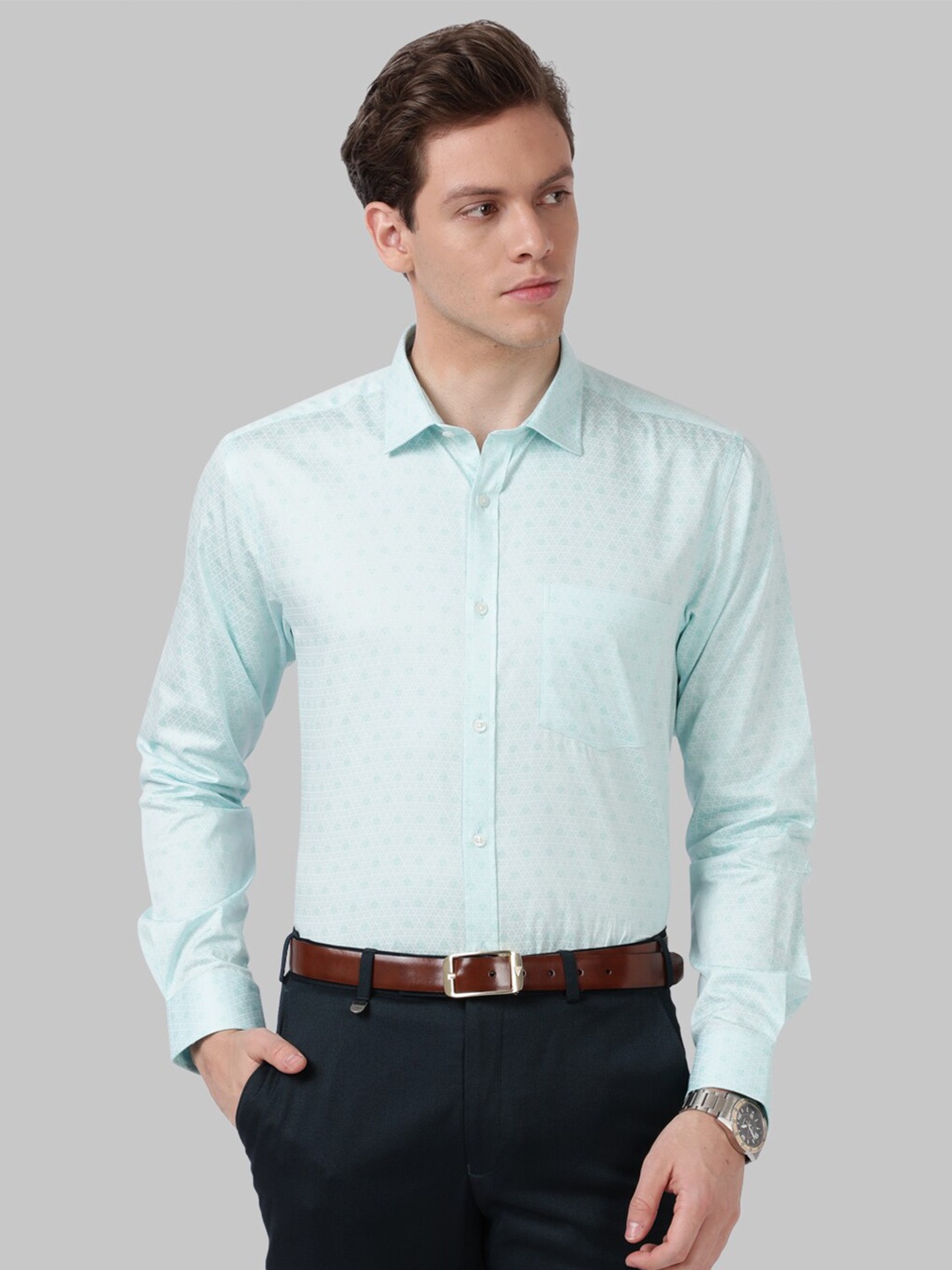 

Park Avenue Men Sea Green Slim Fit Printed Cotton Formal Shirt