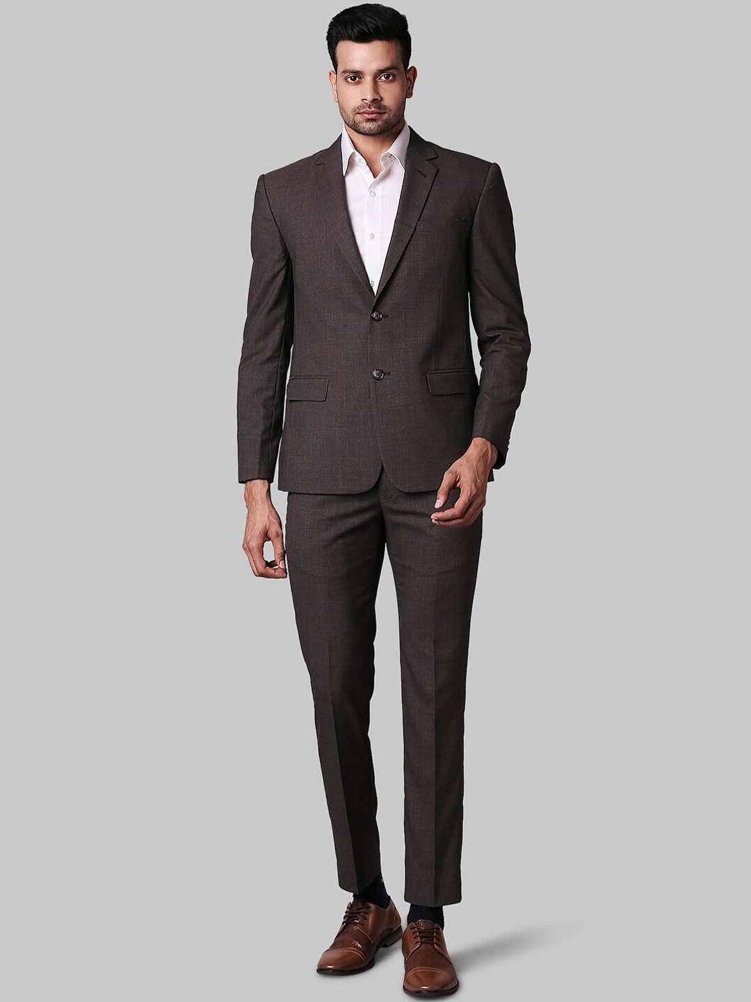 

Park Avenue Men Brown 2 Piece Checked Single-Breasted Formal Suit
