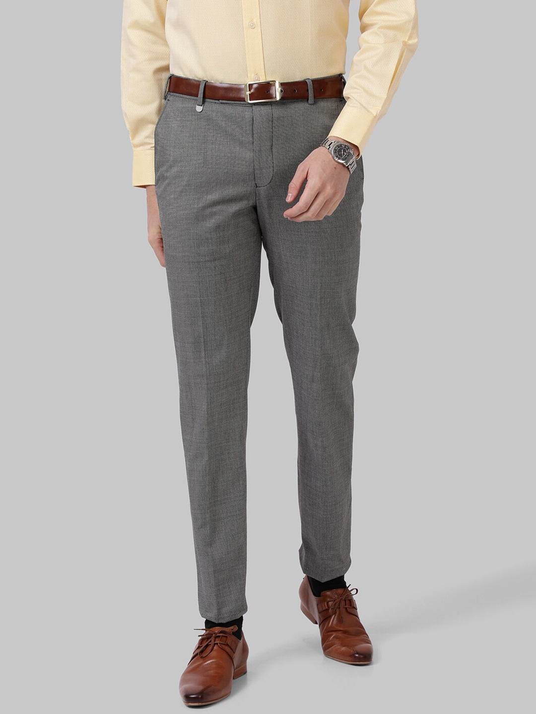 

Park Avenue Men Grey Solid Polyester Slim Fit Formal Trousers
