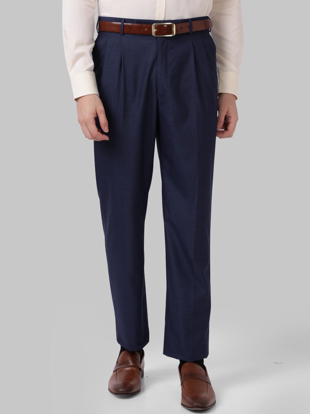 

Park Avenue Men Blue Pleated Formal Trousers