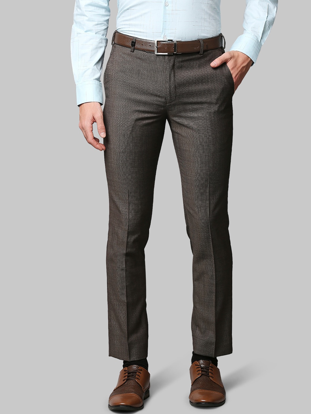 

Park Avenue Men Brown Textured Slim Fit Trousers