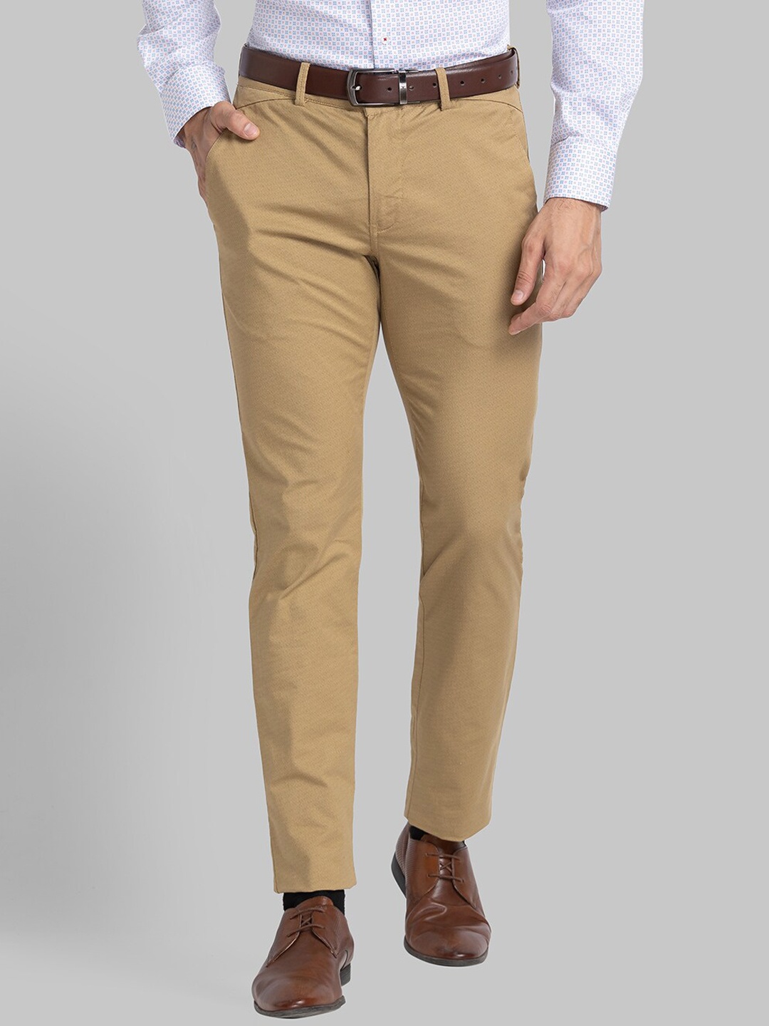 

Park Avenue Men Khaki Textured Slim Fit Formal Trousers