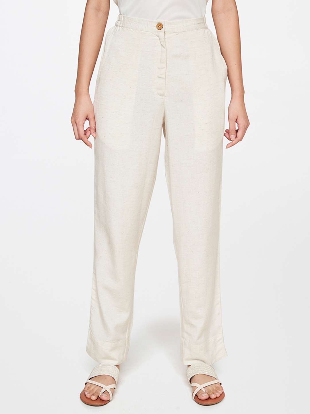 

Global Desi Women Off White Straight Fit Trousers