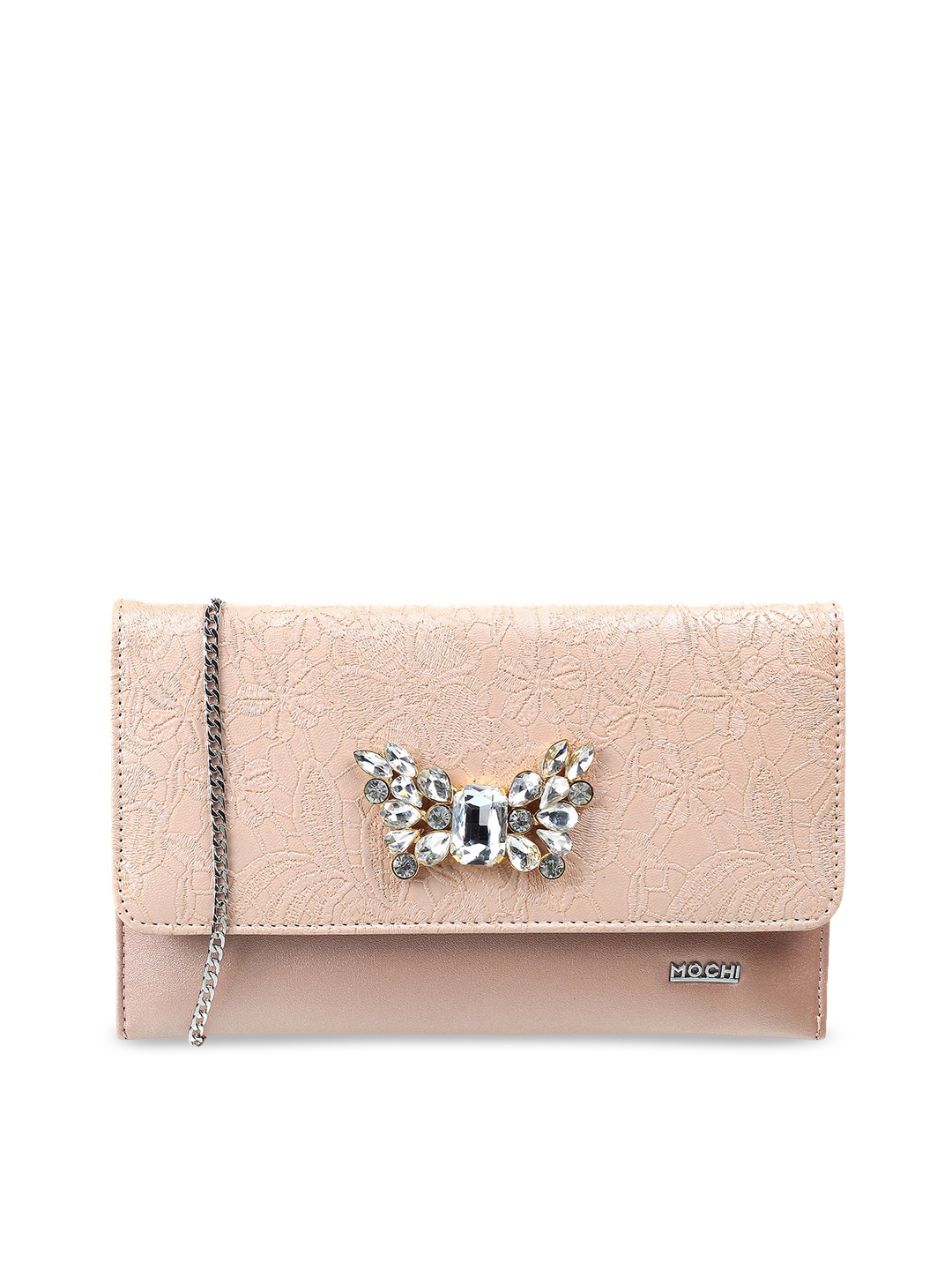 

Mochi Women Pink Textured Embellished Envelope Clutch