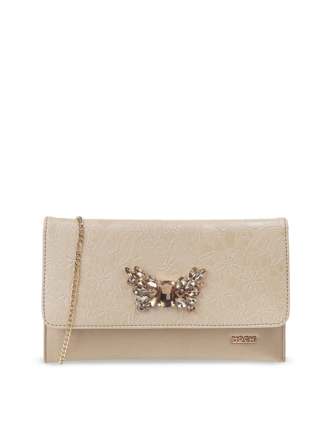 

Mochi Gold-Toned Textured Embellished Envelope Clutch