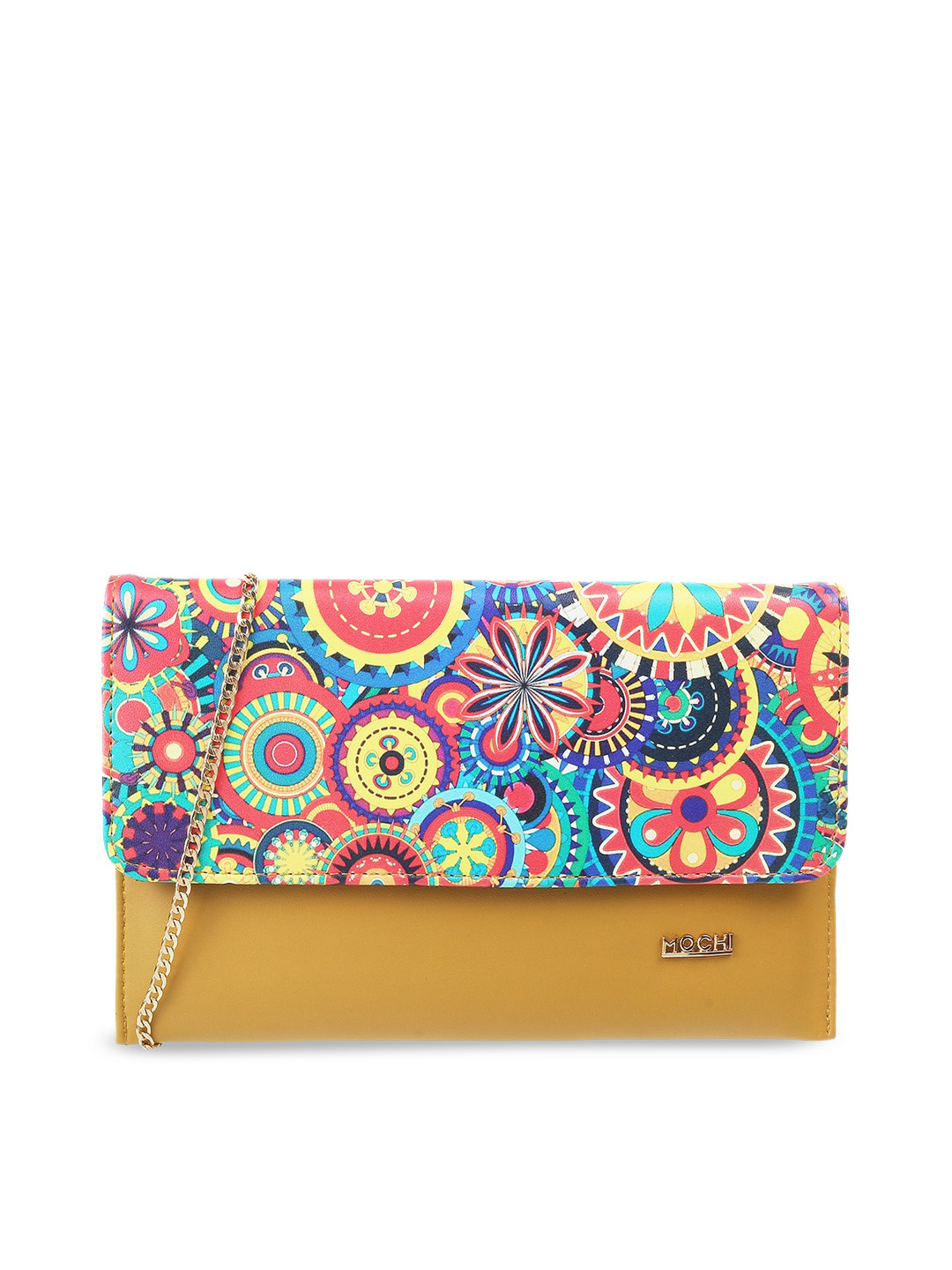 

Mochi Yellow & Blue Printed Envelope Clutch
