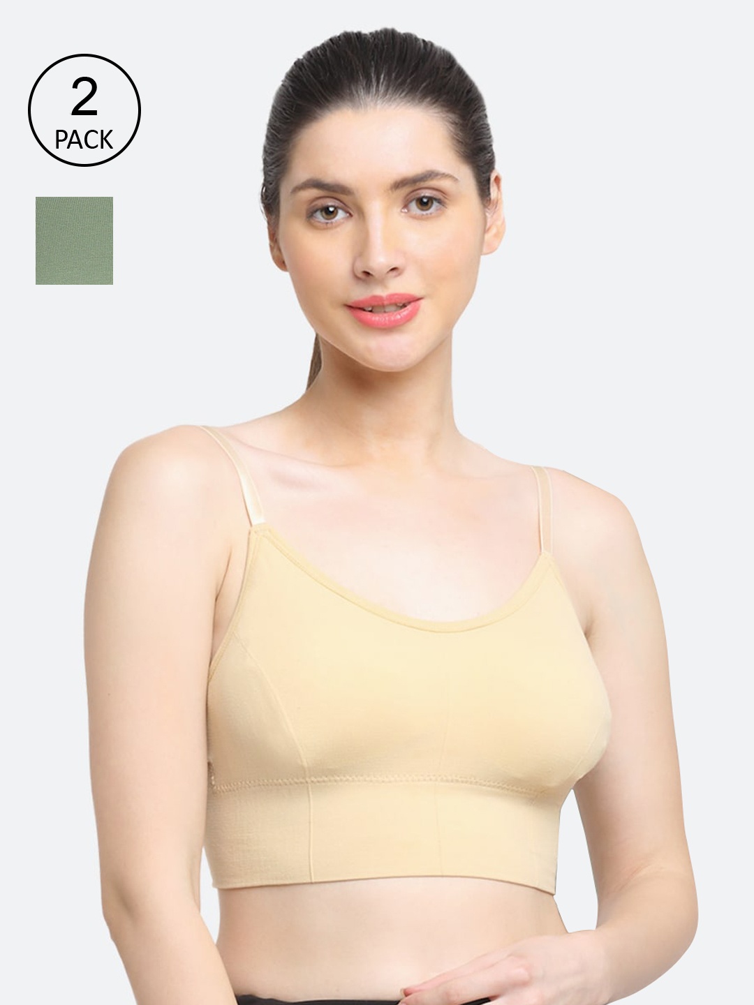 

Friskers Pack of 2 Beige & Olive Green Lightly Padded Bra O-345-09-345-34-30-