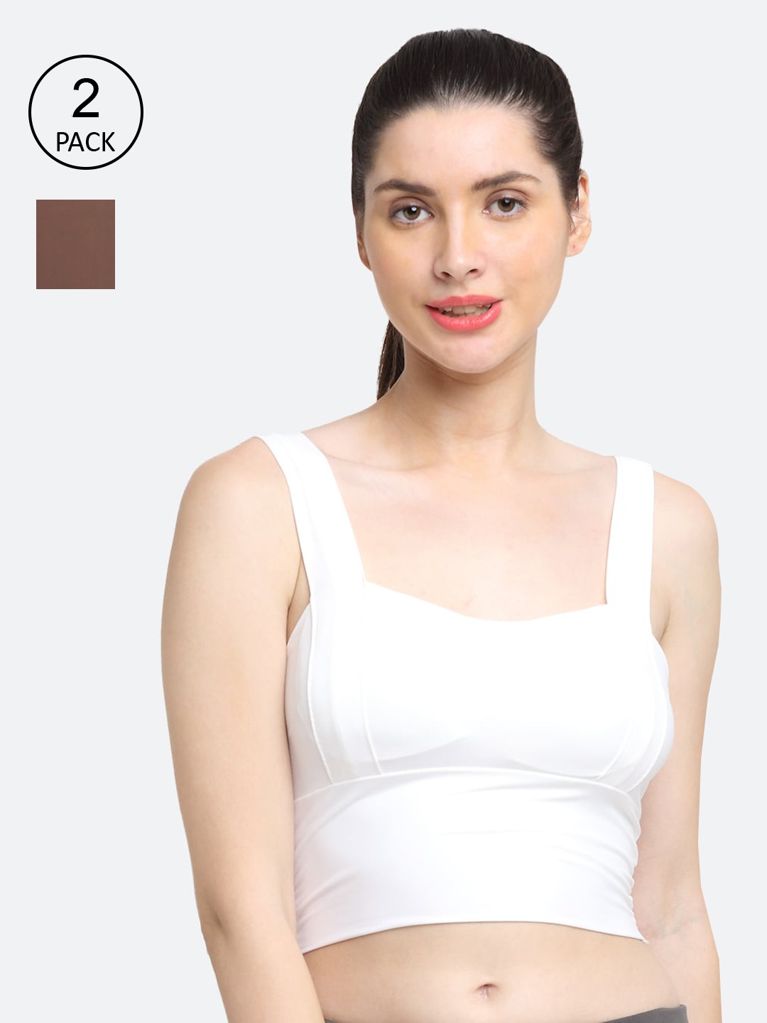 

Friskers Pack of 2 White & Brown Lightly Padded Sports Bra O-346-02-346-18-30-
