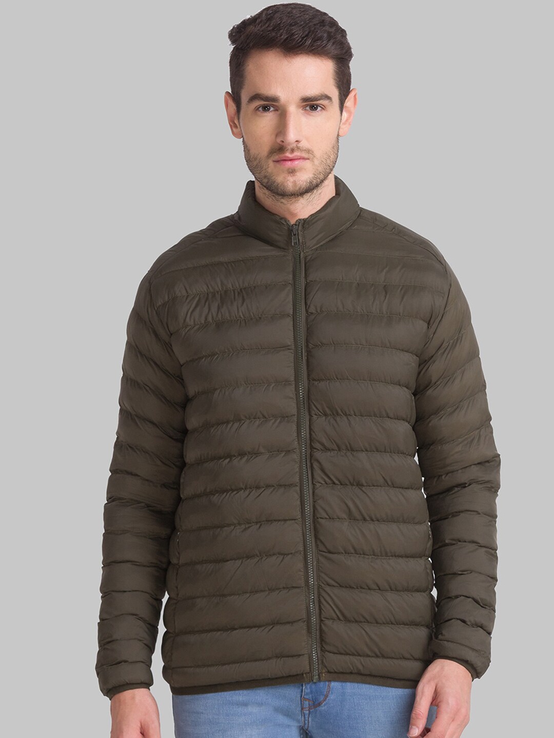 

Parx Men Olive Green Mock Collar Puffer Jacket