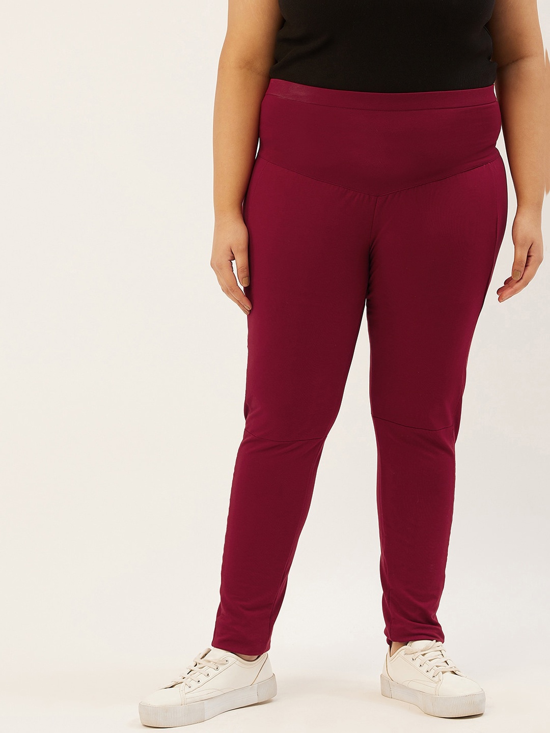 

theRebelinme Women Maroon Relaxed Straight Fit High-Rise Trousers