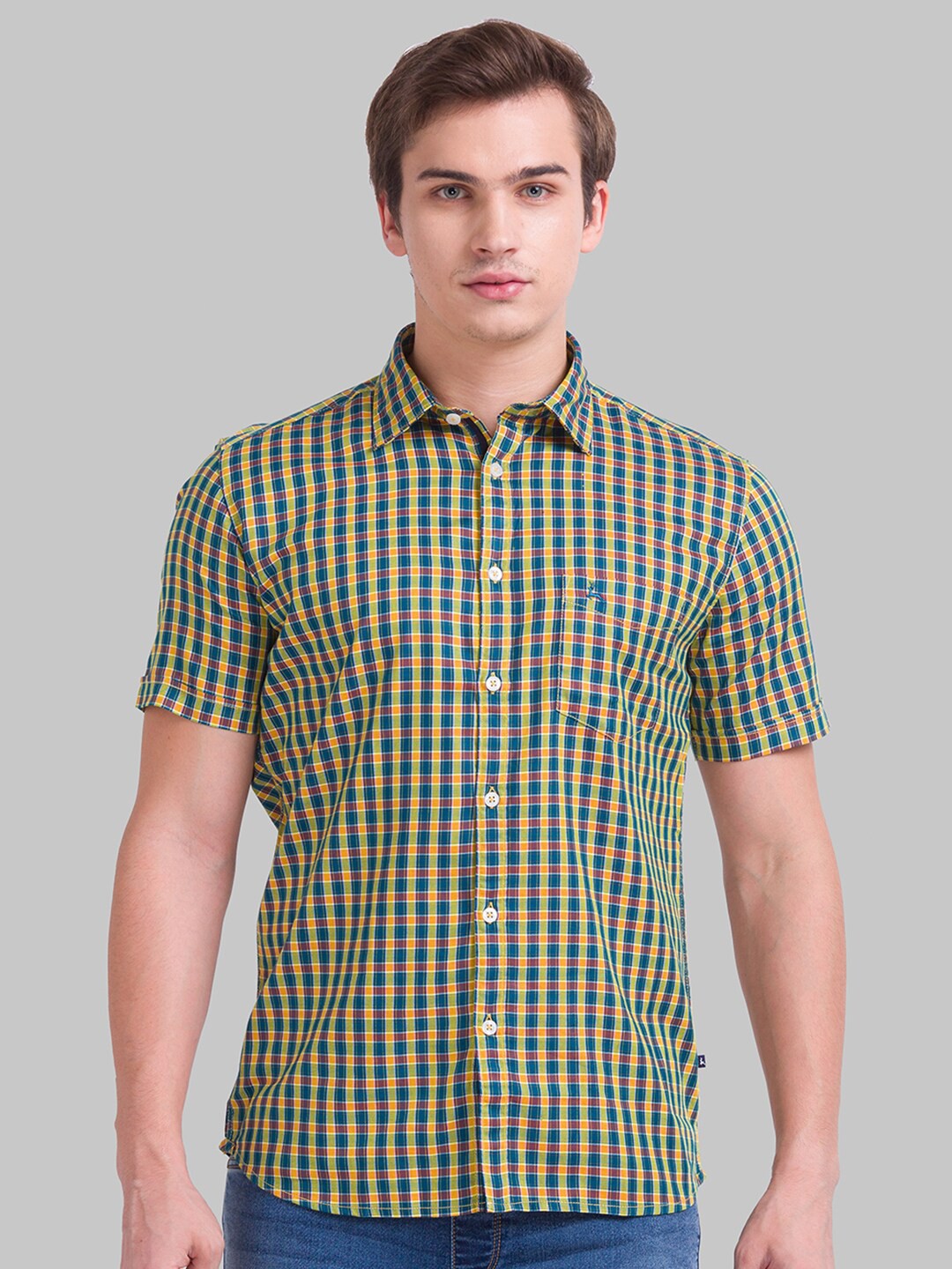 

Parx Men Green Slim Fit Gingham Cotton Checked Casual Shirt