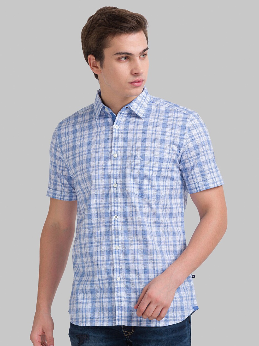 

Parx Men Blue Slim Fit Tartan Checked Casual Shirt