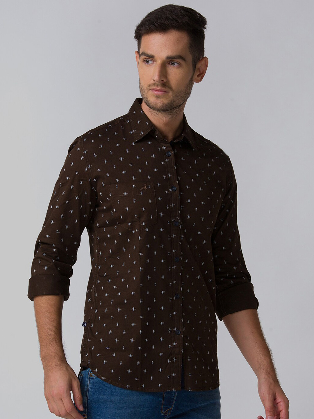 

Parx Men Brown Printed Slim Fit Cotton Casual Shirt