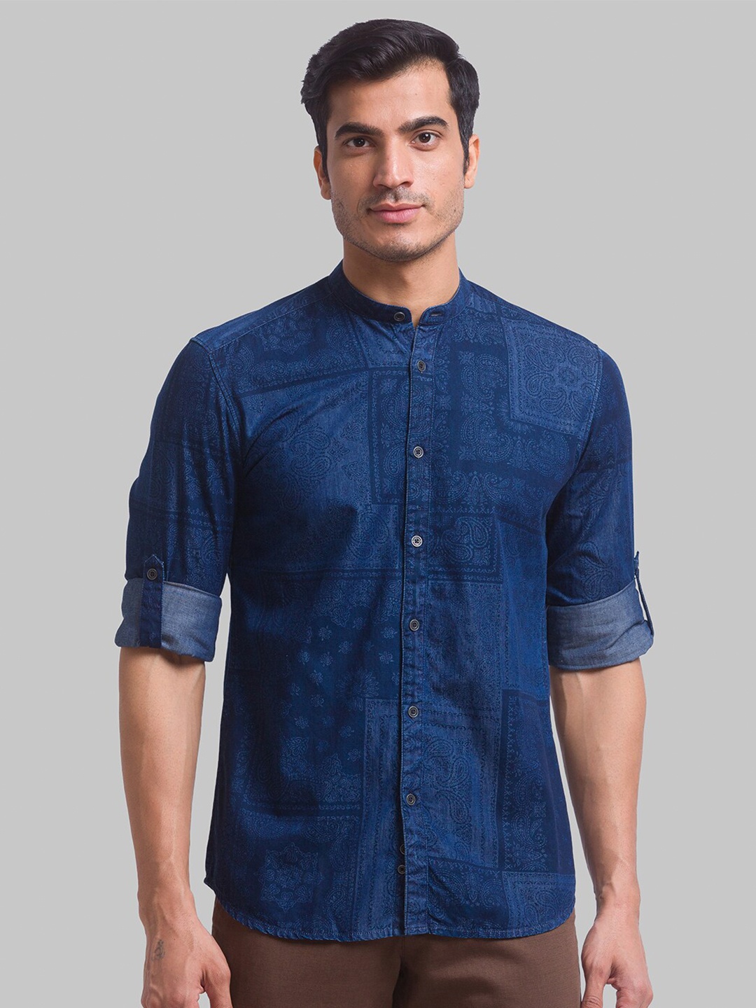 

Parx Men Blue Printed Slim Fit Cotton Casual Shirt