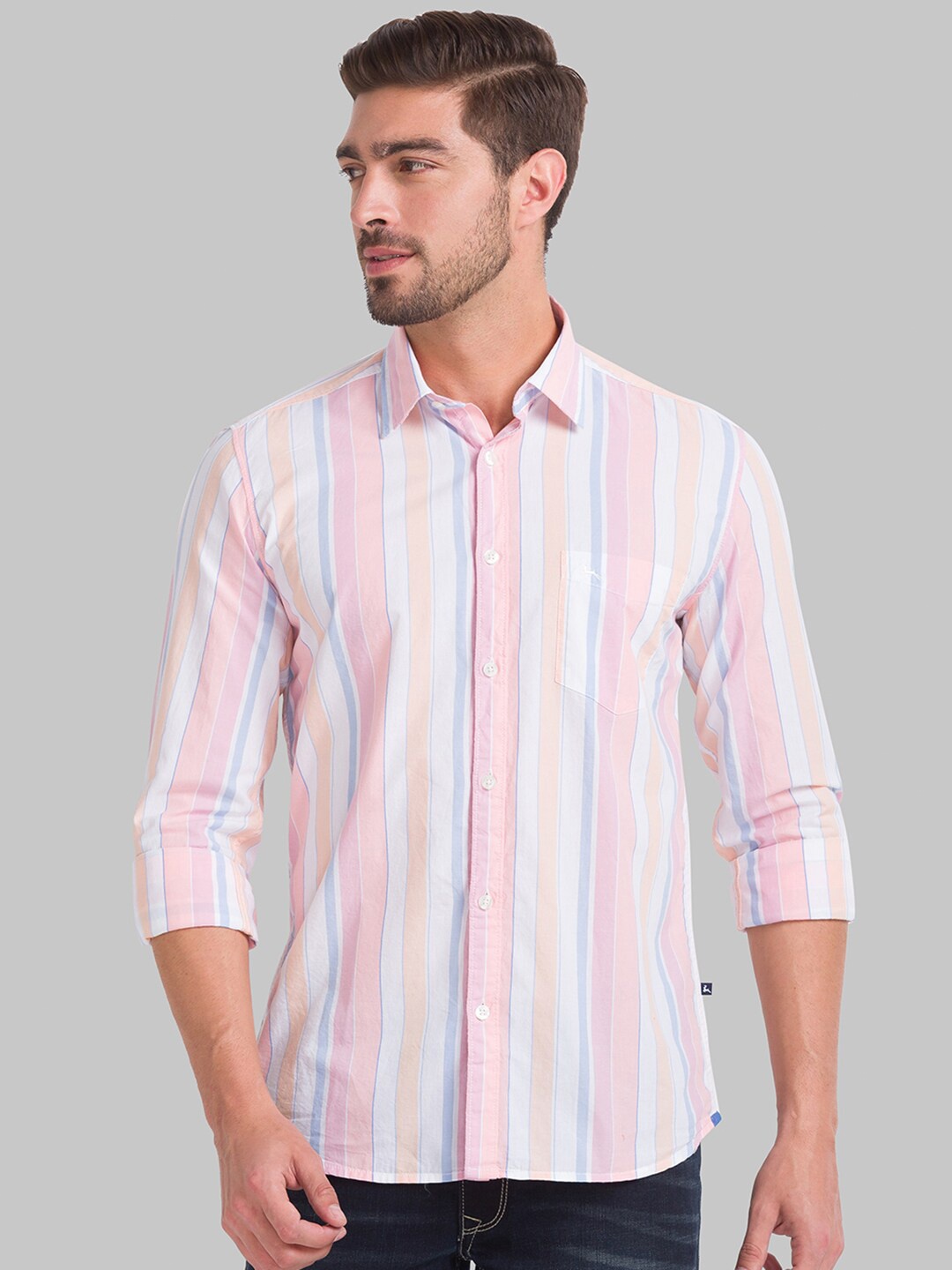 

Parx Men Slim Fit Striped Casual Shirt, Pink