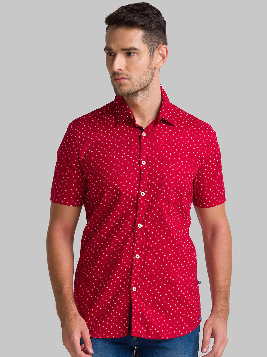 

Parx Men Red Slim Fit Printed Casual Shirt