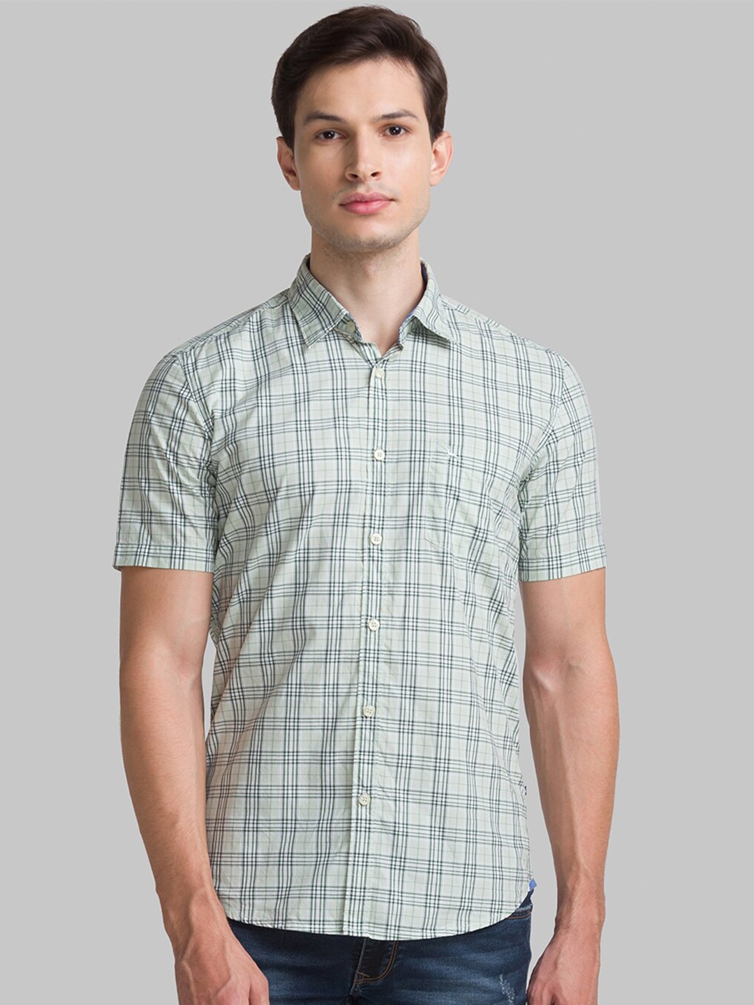 

Parx Men Green Slim Fit Checked Casual Shirt