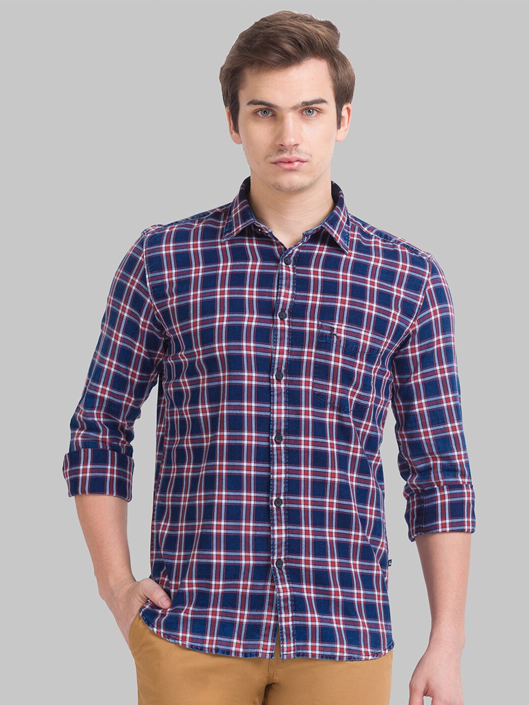 

Parx Men Blue Slim Fit Tartan Checks Checked Casual Shirt