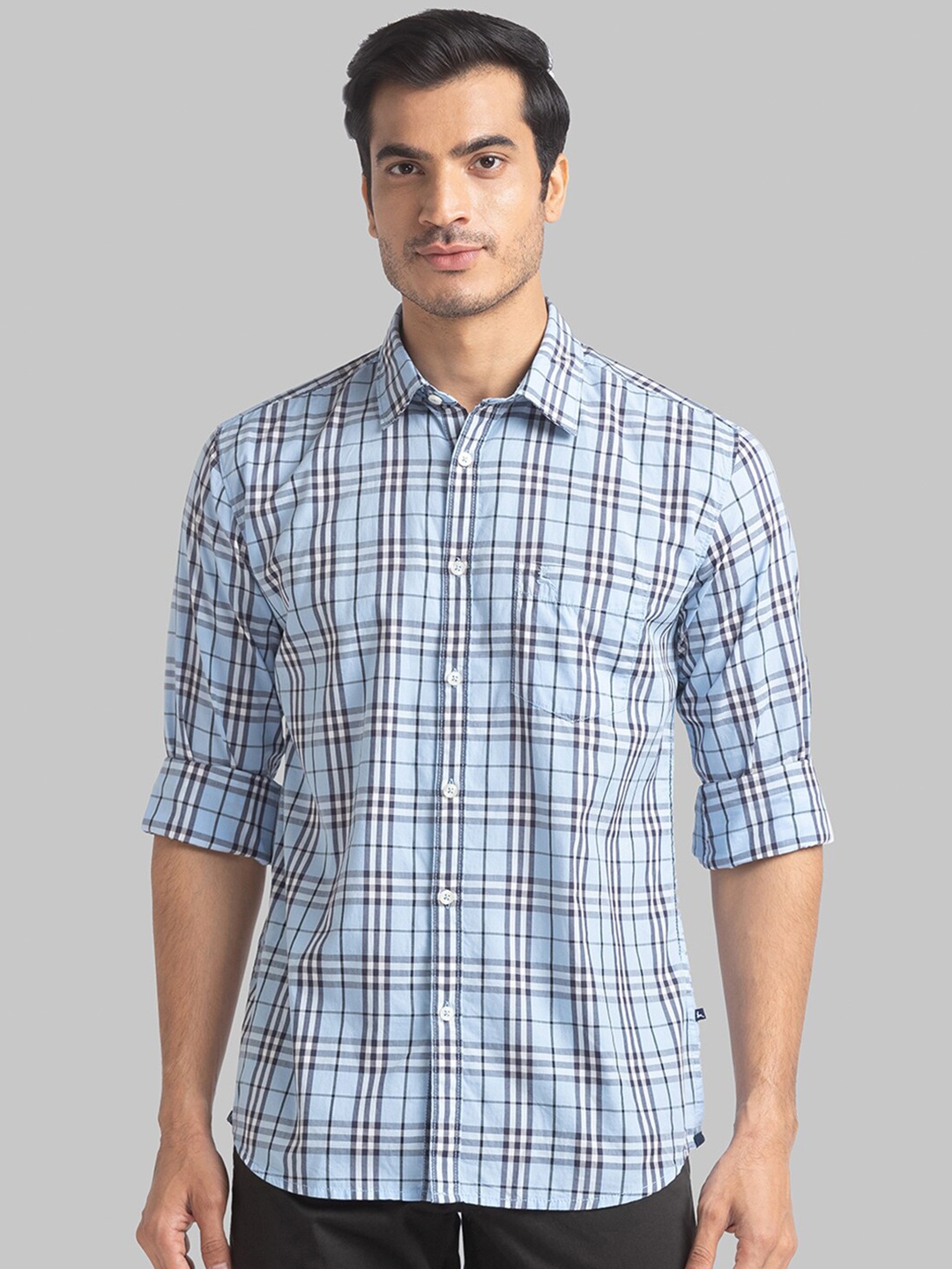 

Parx Men Blue Slim Fit Tartan Checked Cotton Casual Shirt