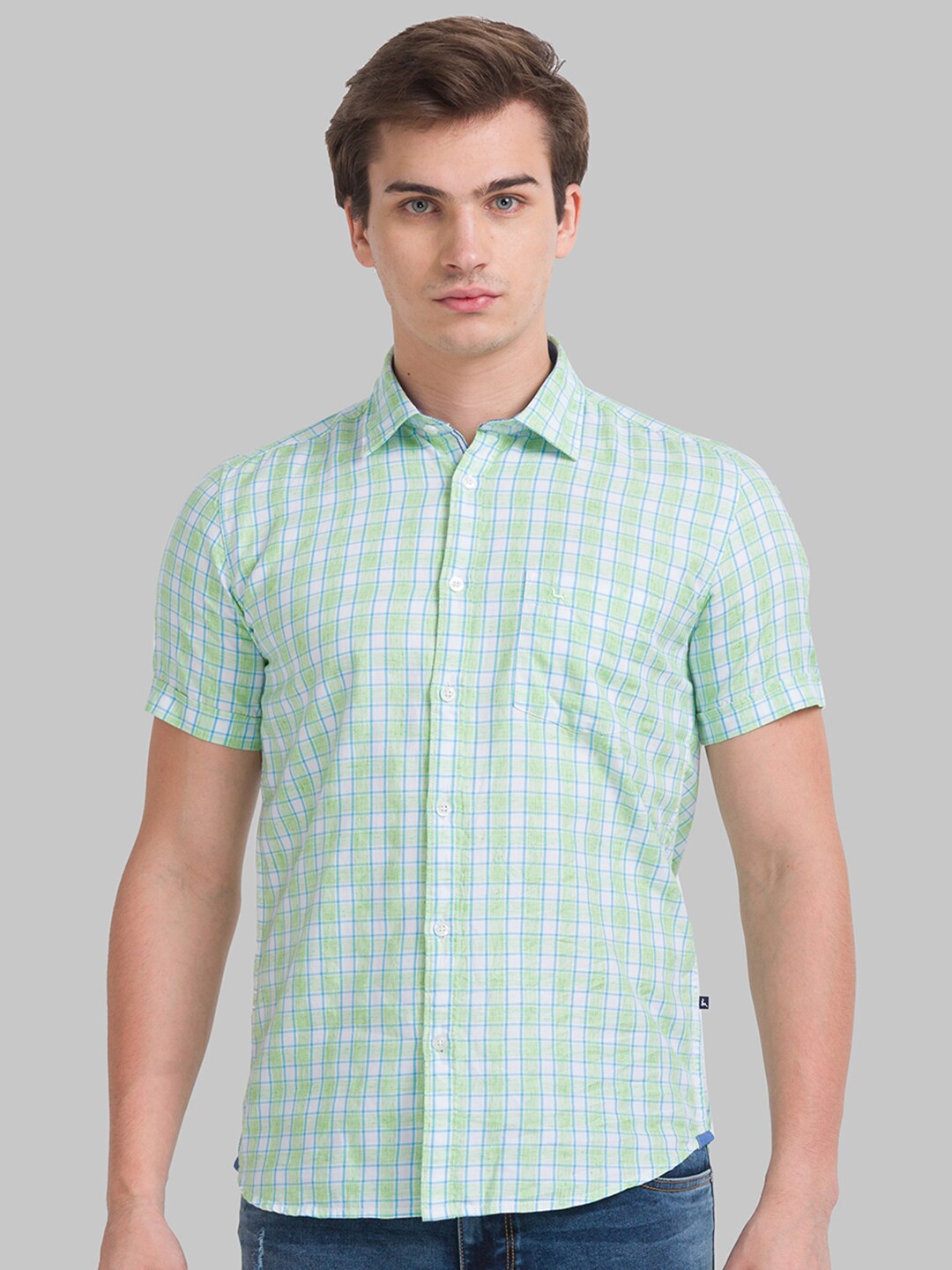 

Parx Men Green Slim Fit Checked Casual Shirt