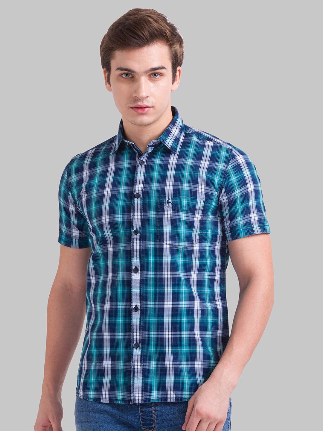 

Parx Men Blue Slim Fit Checked Casual Shirt