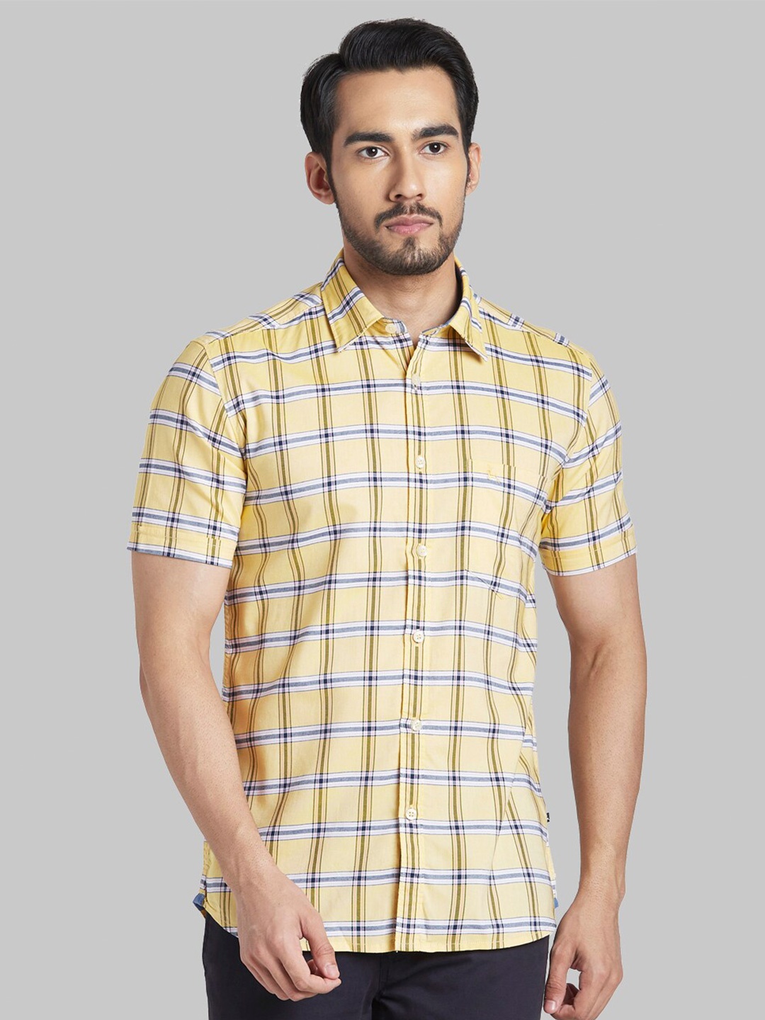 

Parx Men Yellow Checked Slim Fit Casual Shirt