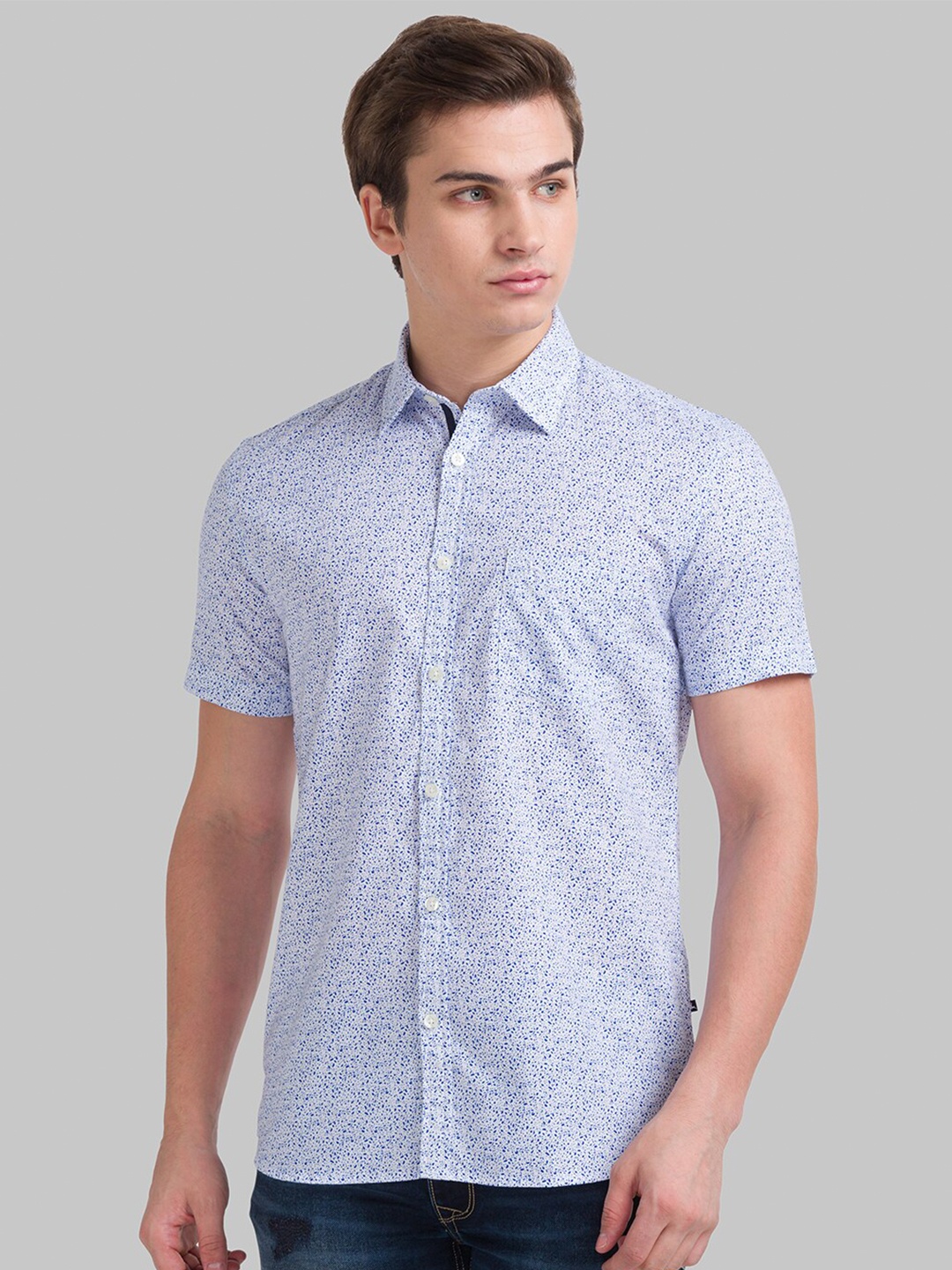 

Parx Men Blue Printed Slim Fit Casual Shirt