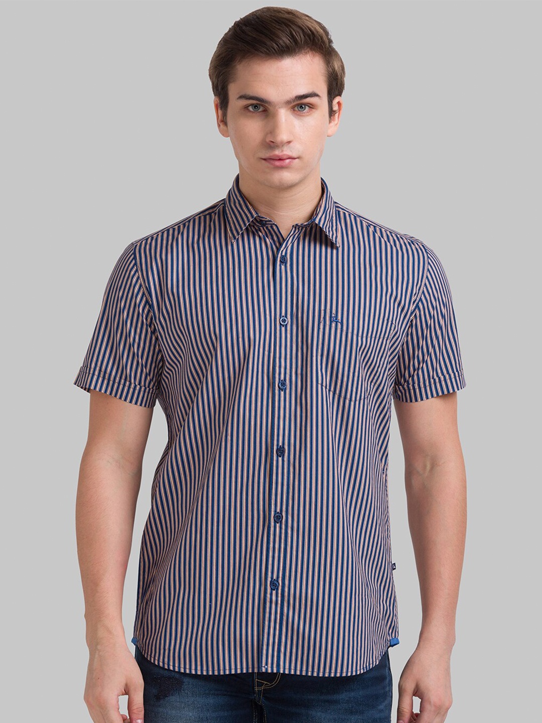 

Parx Men Blue Striped Slim Fit Casual Shirt