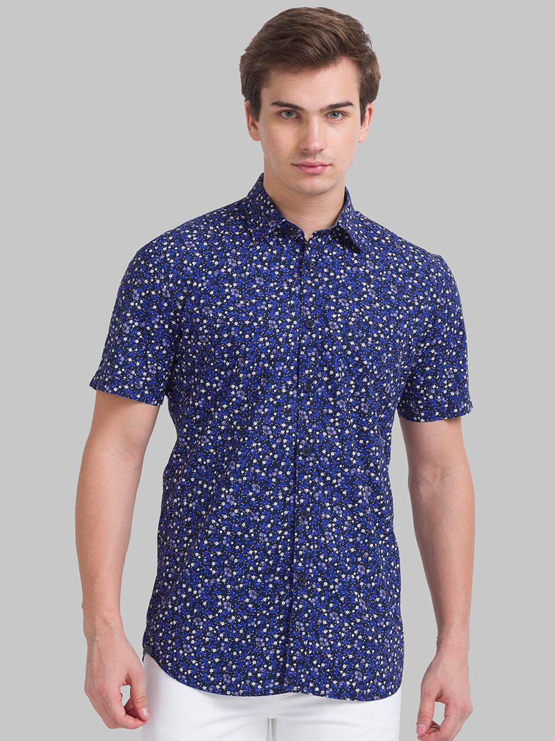 

Parx Men Blue Slim Fit Floral Printed Casual Shirt