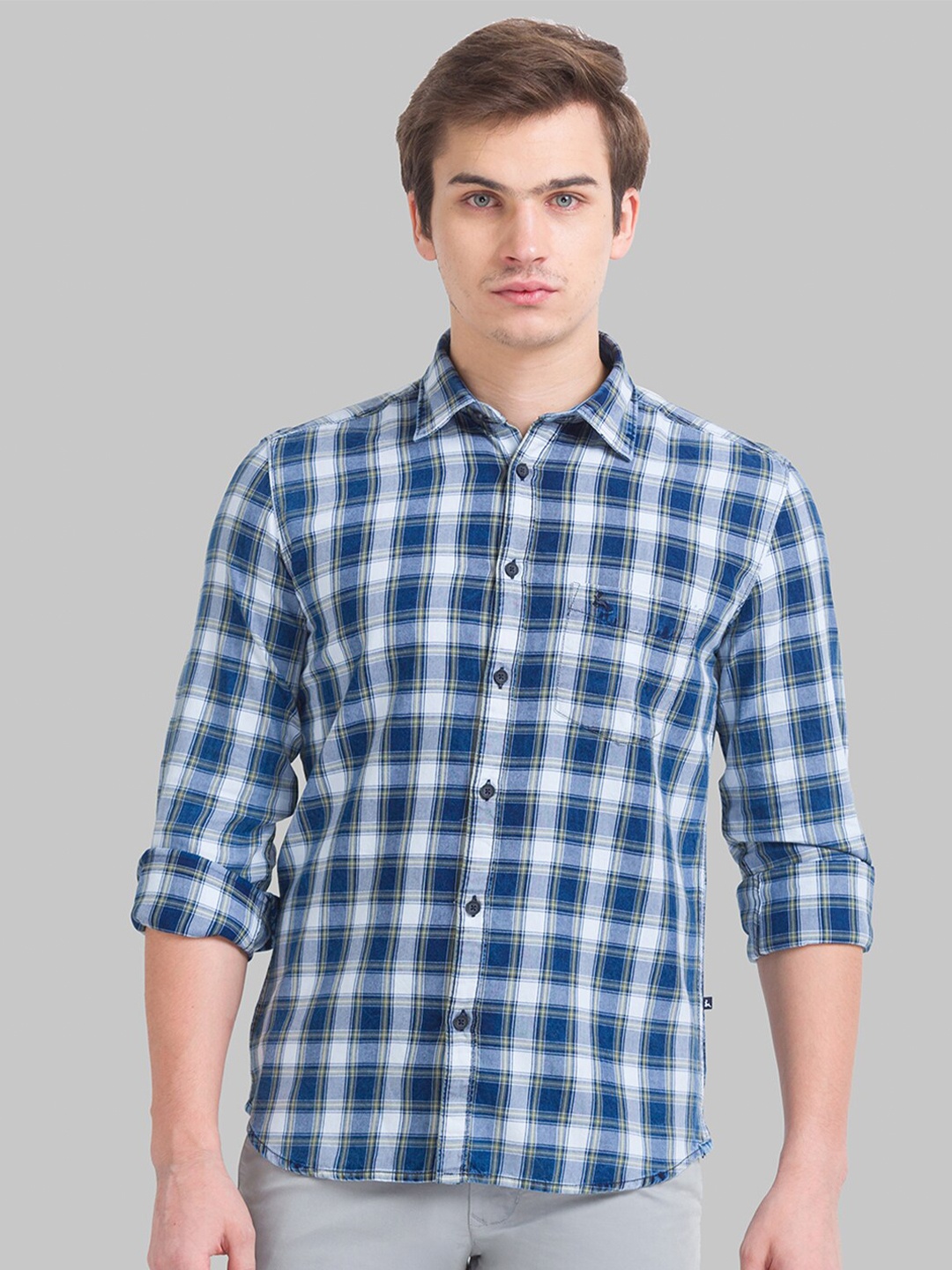 

Parx Men Blue Slim Fit Tartan Checks Checked Casual Shirt
