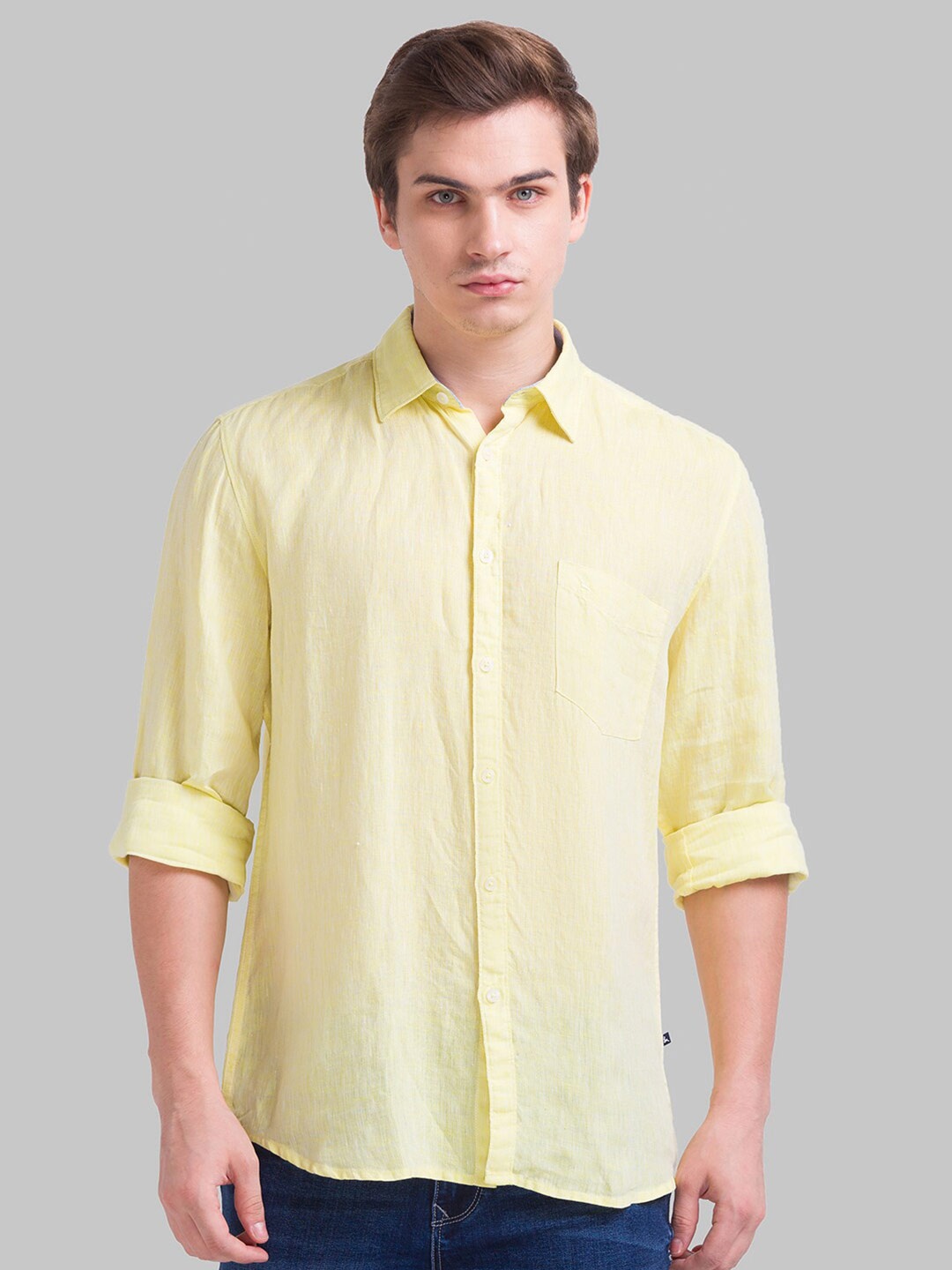 

Parx Men Yellow Solid Slim Fit Casual Shirt