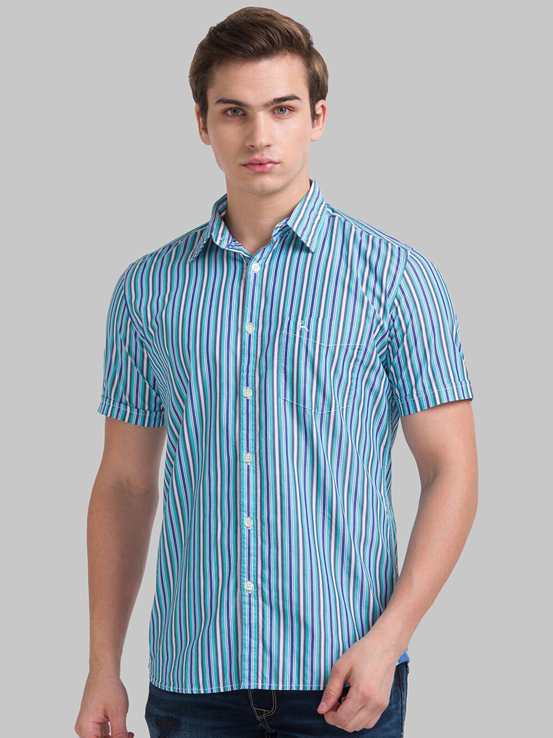 

Parx Men Green Slim Fit Striped Casual Cotton Shirt