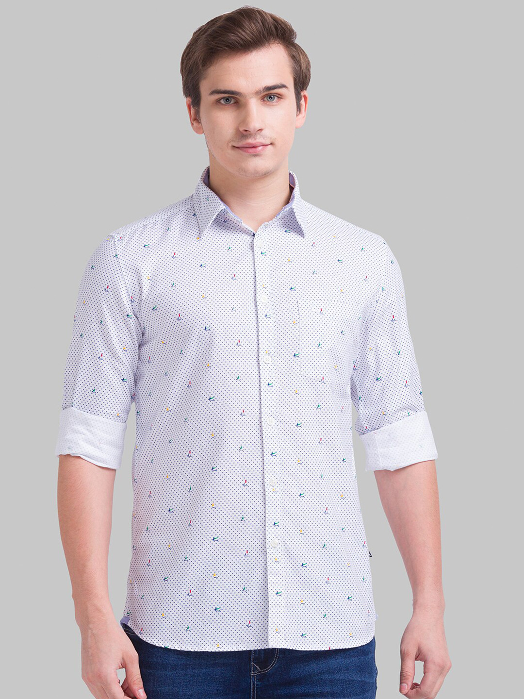 

Parx Men White Slim Fit Printed Cotton Casual Shirt