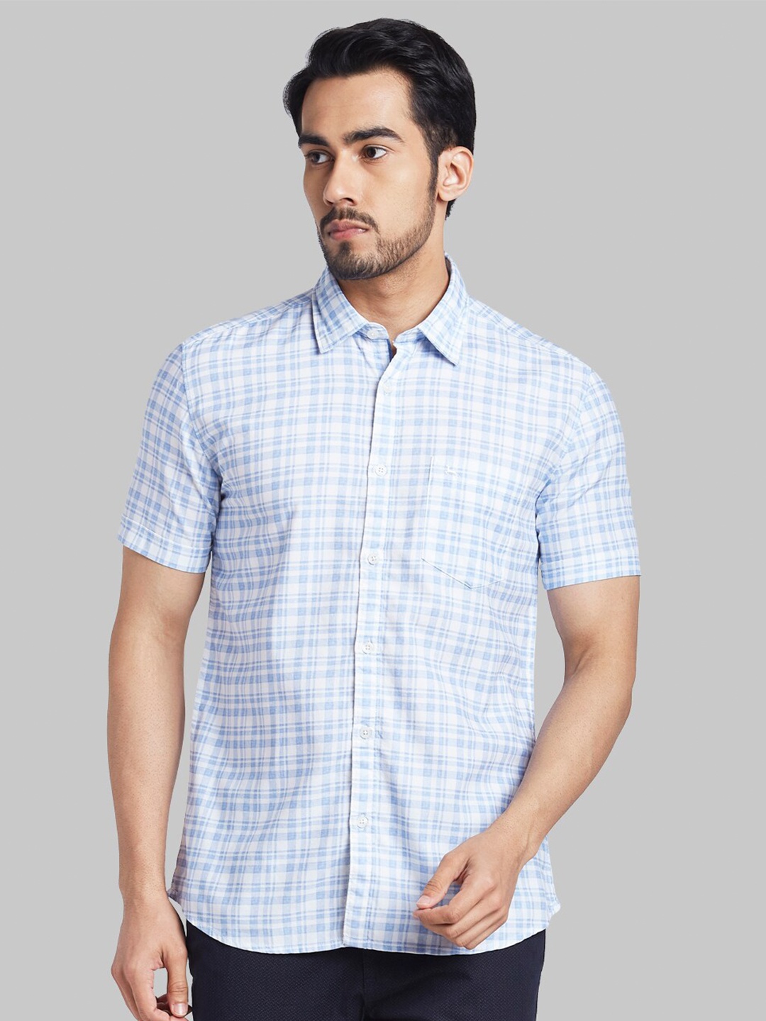 

Parx Men Blue Slim Fit Grid Tattersall Checked Casual Shirt, White