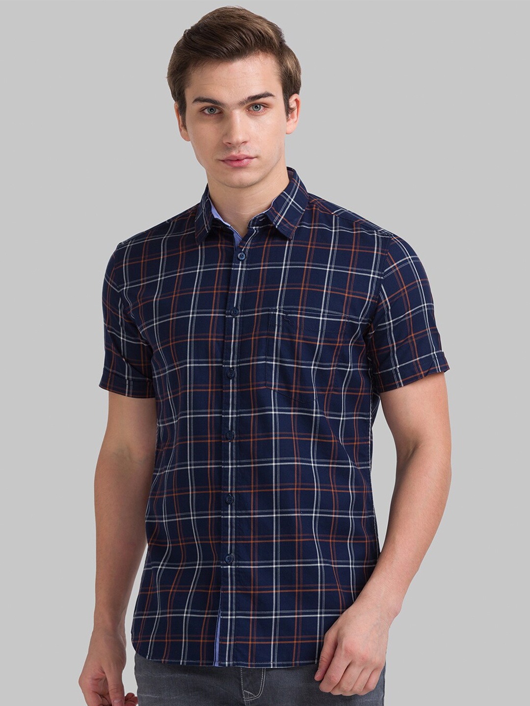 

Parx Men Navy Blue Slim Fit Tartan Checked Casual Shirt