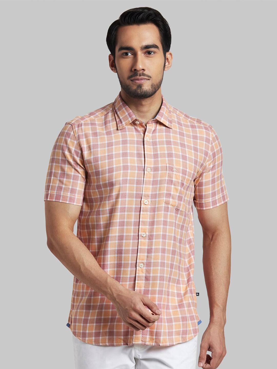 

Parx Men Orange Slim Fit Checked Casual Shirt