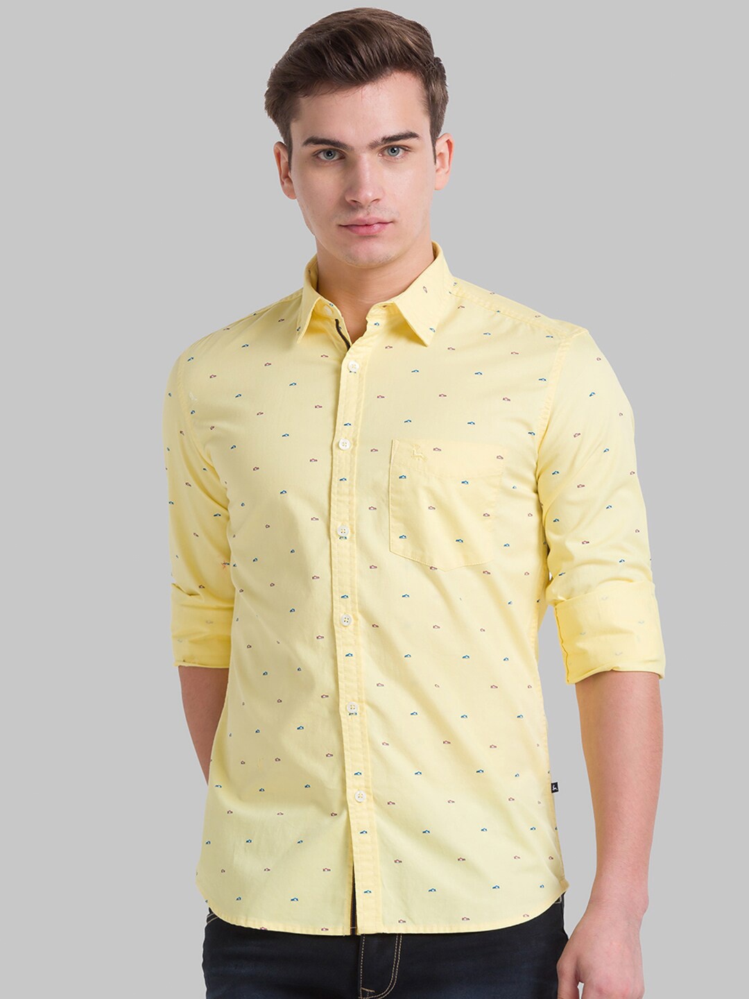 

Parx Men Yellow Slim Fit Printed Casual Shirt