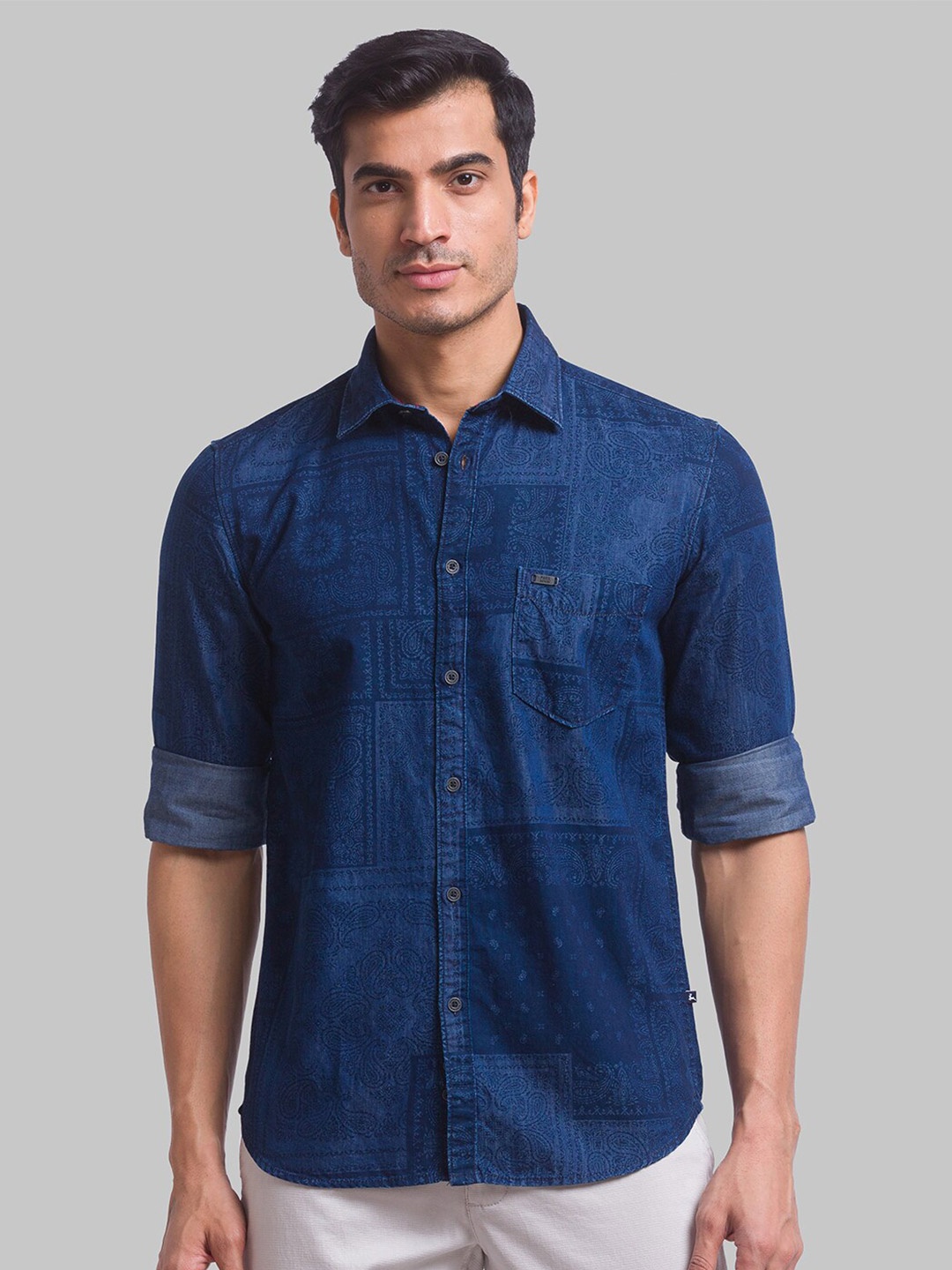 

Parx Men Blue Printed Slim Fit Casual Cotton Shirt